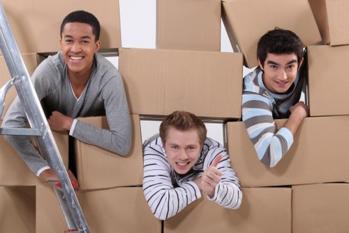 Labelled boxes and wrapped fragile items for Arkley flat removals
